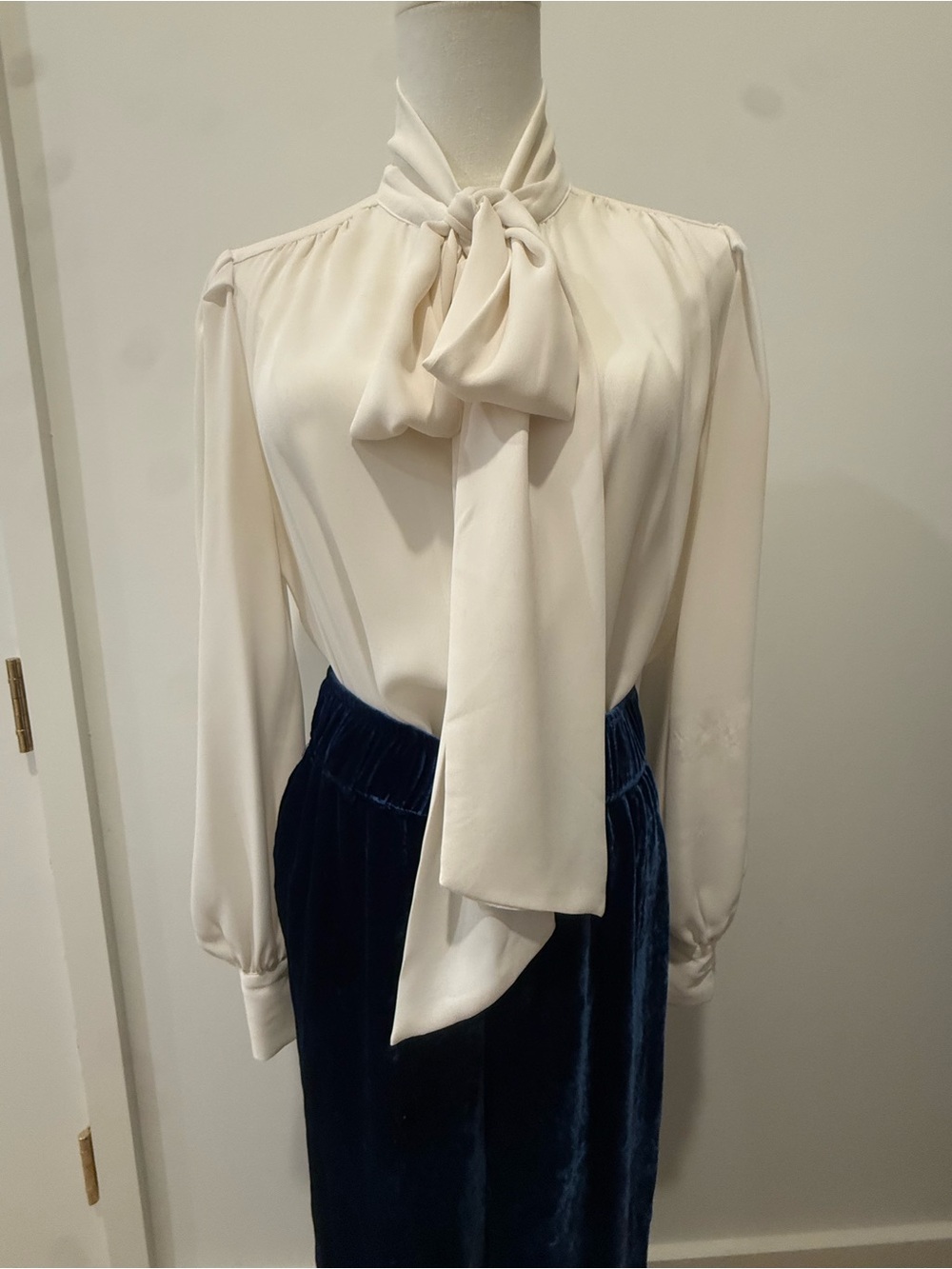 Ralph Lauren Ivory Tie-Neck Long Sleeve Blouse